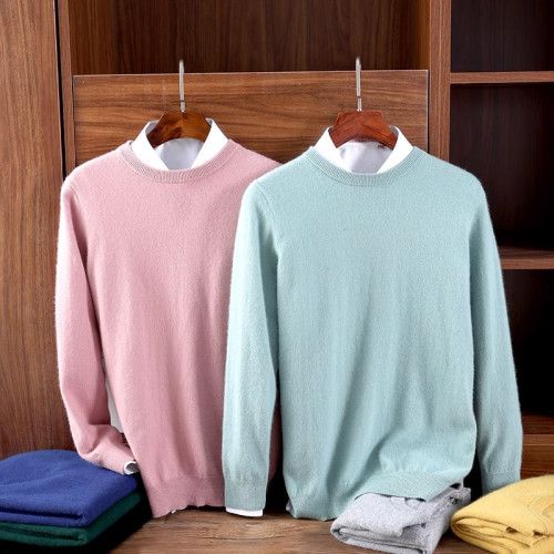 羊絨衫圓領毛衣男秋季新款加厚寬鬆大碼V領針織打底衫男士羊毛衫