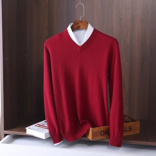 羊絨衫圓領毛衣男秋季新款加厚寬鬆大碼V領針織打底衫男士羊毛衫