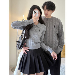 情侶裝韓系麻花針織衫灰色氣質顯瘦毛衣女秋冬裝新款套裝裙高級感