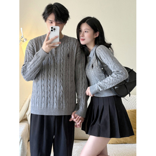 情侶裝韓系麻花針織衫灰色氣質顯瘦毛衣女秋冬裝新款套裝裙高級感 情侶裝韓系麻花針織衫灰色氣質顯瘦毛衣女秋冬裝新款套裝裙高級感