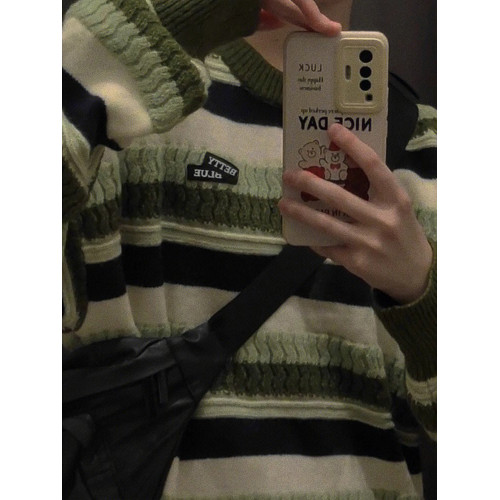 美式復古學院風條紋毛衣女秋冬日系慵懶風潮牌寬松軟糯糯針織外套 美式復古學院風條紋毛衣女秋冬日系慵懶風潮牌寬松軟糯糯針織外套