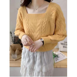 小個子短款麻花設計感毛衣女秋冬季新款針織打底衫方領百搭上衣潮