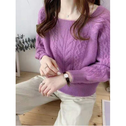 小個子短款麻花設計感毛衣女秋冬季新款針織打底衫方領百搭上衣潮