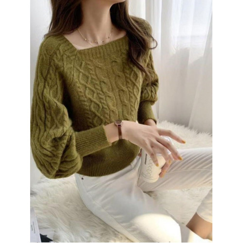 小個子短款麻花設計感毛衣女秋冬季新款針織打底衫方領百搭上衣潮