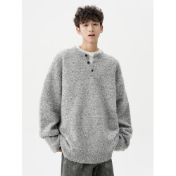 美式重磅亨利領毛衣男秋冬季新款加厚潮牌針織衫寬鬆保暖套頭線衣