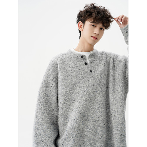 美式重磅亨利領毛衣男秋冬季新款加厚潮牌針織衫寬鬆保暖套頭線衣