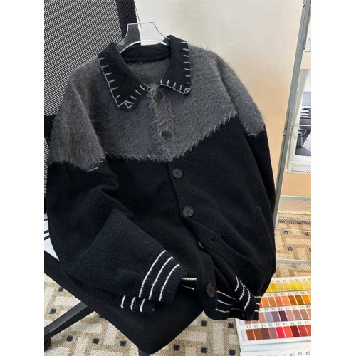 秋冬紐釦開衫毛衣男潮牌學生青少年復古保暖小衆設計感外套針織衫