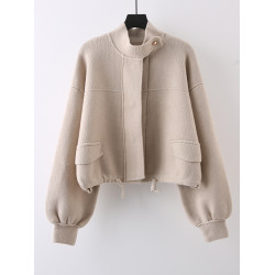 2025早秋氣質新款韓版立領高級感夾克女休閒風外套單排釦毛衣開衫