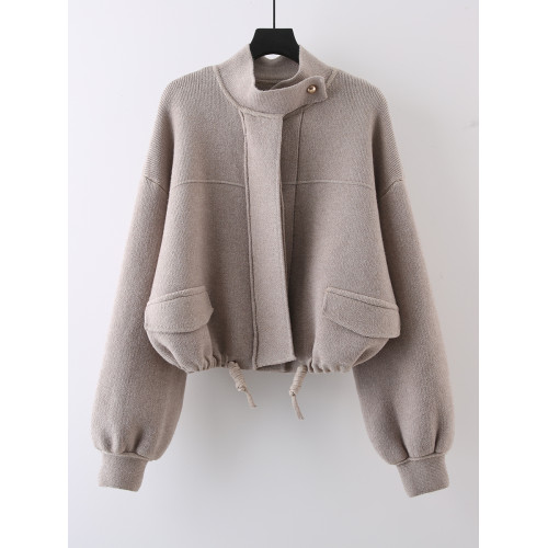 2025早秋氣質新款韓版立領高級感夾克女休閒風外套單排釦毛衣開衫 2025早秋氣質新款韓版立領高級感夾克女休閒風外套單排釦毛衣開衫