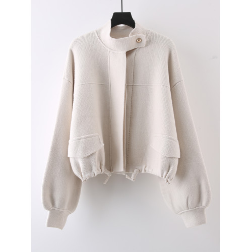 2025早秋氣質新款韓版立領高級感夾克女休閒風外套單排釦毛衣開衫 2025早秋氣質新款韓版立領高級感夾克女休閒風外套單排釦毛衣開衫