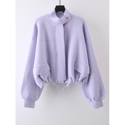 2025早秋氣質新款韓版立領高級感夾克女休閒風外套單排釦毛衣開衫 2025早秋氣質新款韓版立領高級感夾克女休閒風外套單排釦毛衣開衫