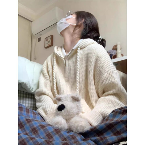 半拉鍊連帽毛衣女2025新款秋冬季寬松慵懶高級感針織套頭帽衫外套 半拉鍊連帽毛衣女2025新款秋冬季寬松慵懶高級感針織套頭帽衫外套