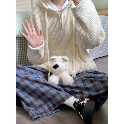 半拉鍊連帽毛衣女2025新款秋冬季寬松慵懶高級感針織套頭帽衫外套 半拉鍊連帽毛衣女2025新款秋冬季寬松慵懶高級感針織套頭帽衫外套