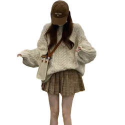 2025秋冬季新款爆款加厚軟糯慵懶風針織毛衣女設計感寬松復古上衣