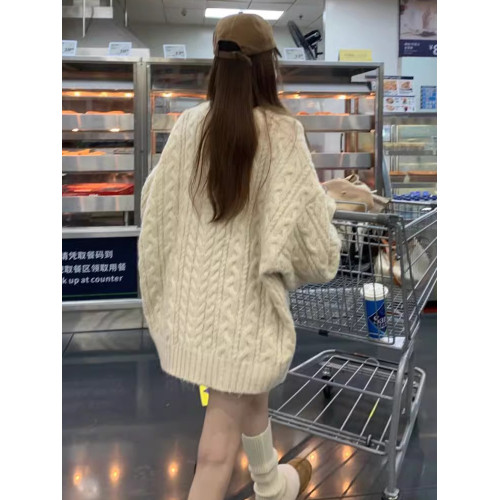 2025秋冬季新款爆款加厚軟糯慵懶風針織毛衣女設計感寬松復古上衣