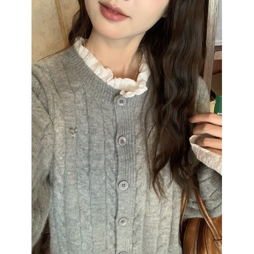 陸小團團復古麻花毛衣女2025冬季新款設計感韓系氣質顯瘦百搭上衣