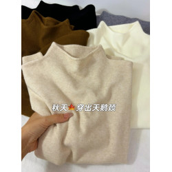 白色小立領軟糯針織衫長袖打底衫女春秋冬季加絨毛衣簡約上衣內搭