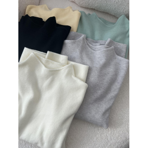 白色小立領軟糯針織衫長袖打底衫女春秋冬季加絨毛衣簡約上衣內搭