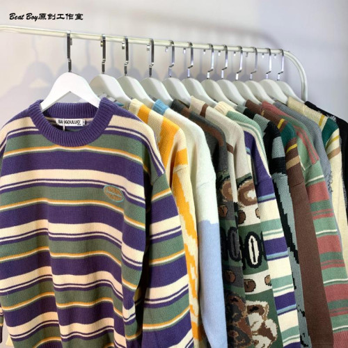 美式復古vintage條紋撞色圓領毛衣男女秋冬新款ins情侶百搭針織衫 美式復古vintage條紋撞色圓領毛衣男女秋冬新款ins情侶百搭針織衫