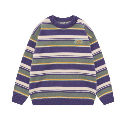 美式復古vintage條紋撞色圓領毛衣男女秋冬新款ins情侶百搭針織衫 美式復古vintage條紋撞色圓領毛衣男女秋冬新款ins情侶百搭針織衫