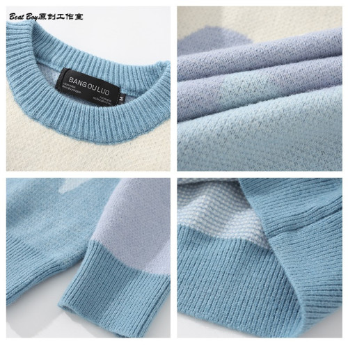 美式復古vintage條紋撞色圓領毛衣男女秋冬新款ins情侶百搭針織衫 美式復古vintage條紋撞色圓領毛衣男女秋冬新款ins情侶百搭針織衫