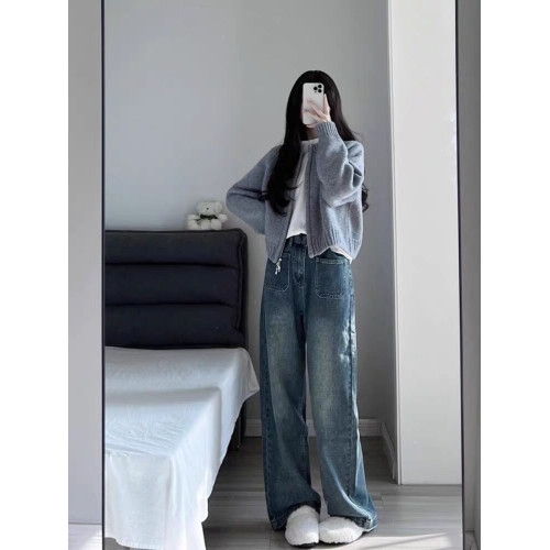 灰色短款毛衣外套女2025秋冬裝新款寬松加厚拉鍊開衫長袖針織上衣