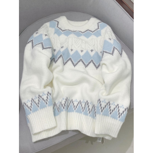 2025新款白色費爾島毛衣女秋冬奶fufu軟糯針織衫寬松加厚內搭上衣