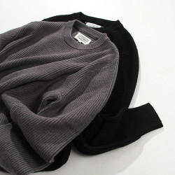 W超出想象 M6馬拉風格灰黑色圓領寬松套頭針織衫原創重磅男女毛衣