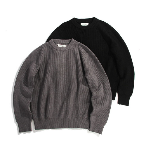 W超出想象 M6馬拉風格灰黑色圓領寬松套頭針織衫原創重磅男女毛衣