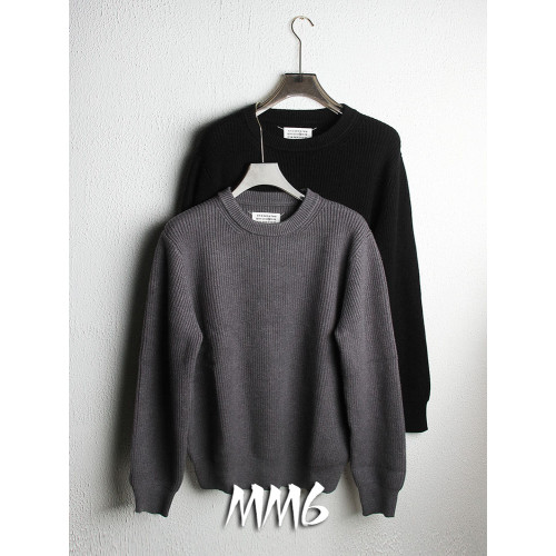 W超出想象 M6馬拉風格灰黑色圓領寬松套頭針織衫原創重磅男女毛衣