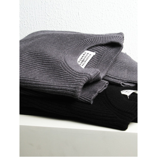 W超出想象 M6馬拉風格灰黑色圓領寬松套頭針織衫原創重磅男女毛衣