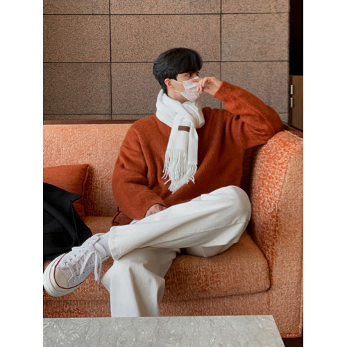 MRCYC純色慵嬾風毛衣男士冬季保暖打底衫韓系潮流寬鬆套頭針織衫