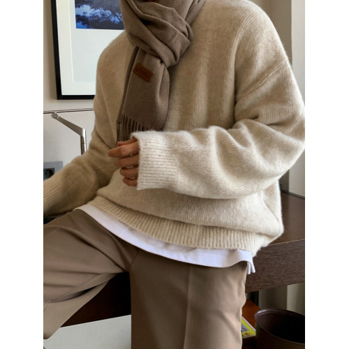 MRCYC純色慵嬾風毛衣男士冬季保暖打底衫韓系潮流寬鬆套頭針織衫