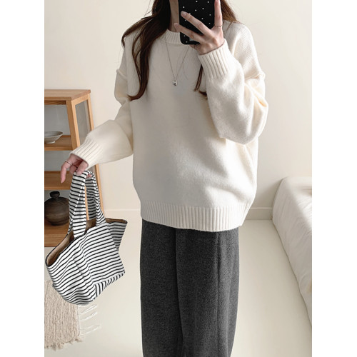 軟糯藍色套頭毛衣女秋冬加厚圓領內搭寬鬆慵嬾風長袖外穿針織上衣 軟糯藍色套頭毛衣女秋冬加厚圓領內搭寬鬆慵嬾風長袖外穿針織上衣