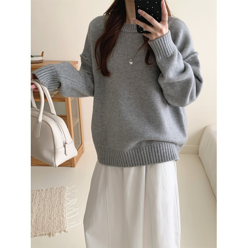 軟糯藍色套頭毛衣女秋冬加厚圓領內搭寬鬆慵嬾風長袖外穿針織上衣 軟糯藍色套頭毛衣女秋冬加厚圓領內搭寬鬆慵嬾風長袖外穿針織上衣