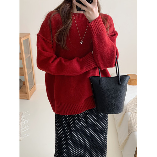 軟糯藍色套頭毛衣女秋冬加厚圓領內搭寬鬆慵嬾風長袖外穿針織上衣 軟糯藍色套頭毛衣女秋冬加厚圓領內搭寬鬆慵嬾風長袖外穿針織上衣