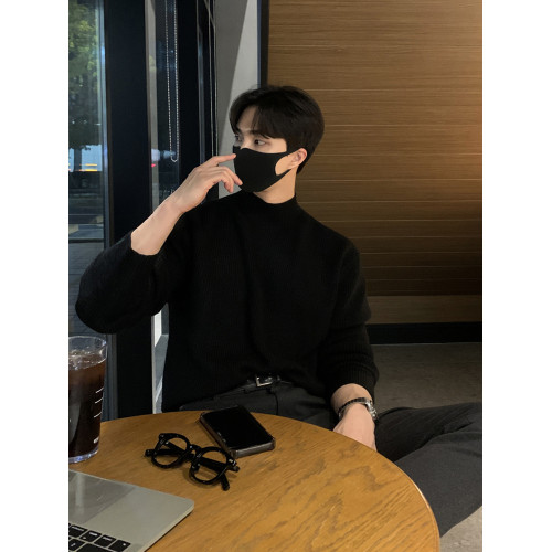 NewShape 秋冬季半高領毛衣男寬松慵懶風打底針織衫高級感加厚