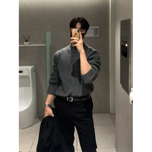 NewShape 秋冬季半高領毛衣男寬松慵懶風打底針織衫高級感加厚