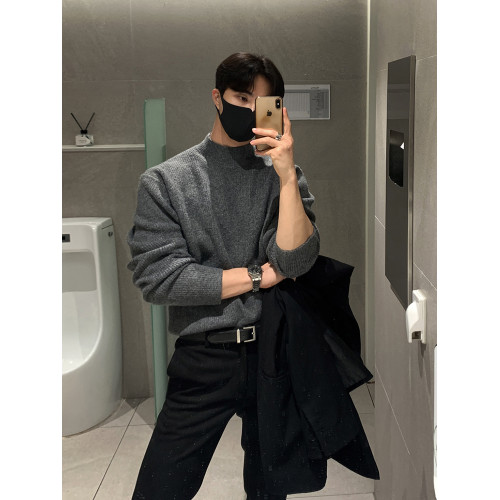 NewShape 秋冬季半高領毛衣男寬松慵懶風打底針織衫高級感加厚