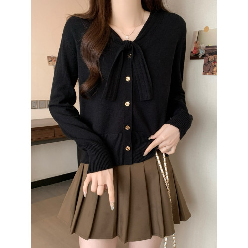 小香風短款針織開衫外套女春秋款大碼胖mm法式蝴蝶結毛衣洋氣上衣 小香風短款針織開衫外套女春秋款大碼胖mm法式蝴蝶結毛衣洋氣上衣