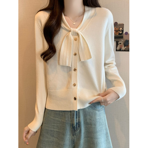 小香風短款針織開衫外套女春秋款大碼胖mm法式蝴蝶結毛衣洋氣上衣 小香風短款針織開衫外套女春秋款大碼胖mm法式蝴蝶結毛衣洋氣上衣