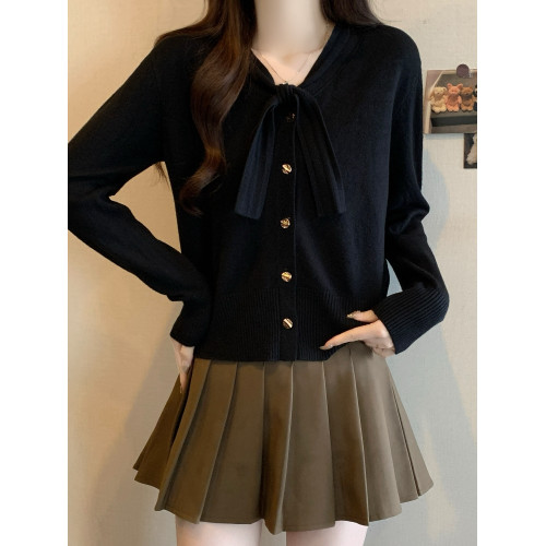 小香風短款針織開衫外套女春秋款大碼胖mm法式蝴蝶結毛衣洋氣上衣 小香風短款針織開衫外套女春秋款大碼胖mm法式蝴蝶結毛衣洋氣上衣