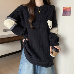大碼胖mm寬鬆中長款套頭毛衣女秋冬慵嬾風歐貨漂亮長袖針織衫上衣