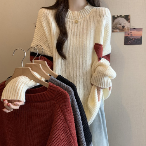 大碼胖mm寬鬆中長款套頭毛衣女秋冬慵嬾風歐貨漂亮長袖針織衫上衣