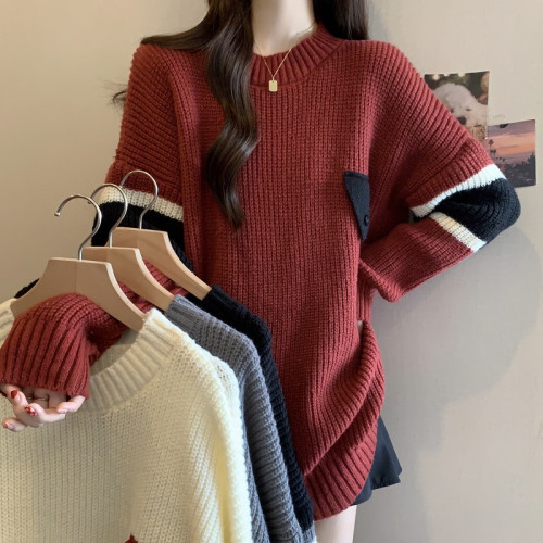 大碼胖mm寬鬆中長款套頭毛衣女秋冬慵嬾風歐貨漂亮長袖針織衫上衣