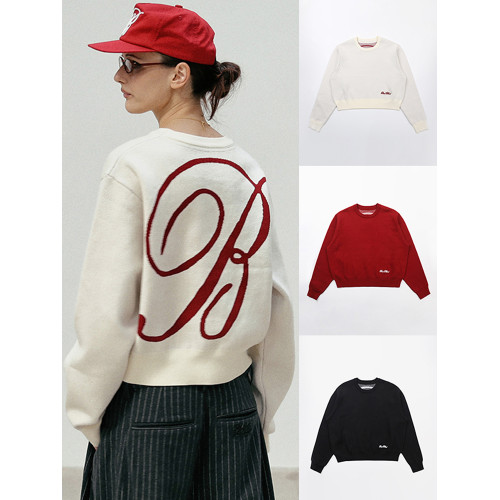 韓國badblood美式復古毛衣女純色圓領寬鬆針織衫小衆刺綉長袖上衣 韓國badblood美式復古毛衣女純色圓領寬鬆針織衫小衆刺綉長袖上衣