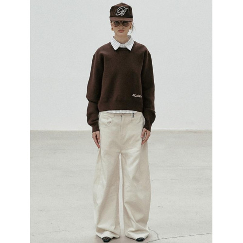 韓國badblood美式復古毛衣女純色圓領寬鬆針織衫小衆刺綉長袖上衣 韓國badblood美式復古毛衣女純色圓領寬鬆針織衫小衆刺綉長袖上衣