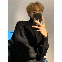 秋山風/冬季高級感高領毛衣男韓版潮流針織衫慵懶純色加厚打底衫