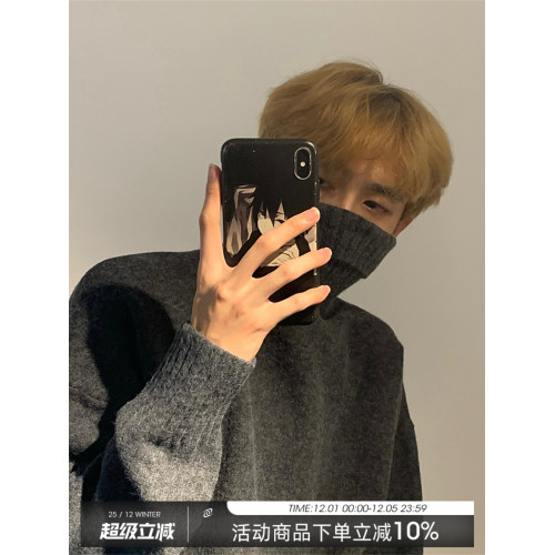 秋山風/冬季高級感高領毛衣男韓版潮流針織衫慵懶純色加厚打底衫