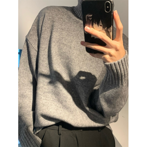 秋山風/冬季高級感高領毛衣男韓版潮流針織衫慵懶純色加厚打底衫